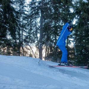Presque un hors-piste en descendant dans les sapins vers Plagne Montalbert