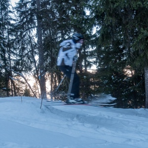 Presque un hors-piste en descendant dans les sapins vers Plagne Montalbert