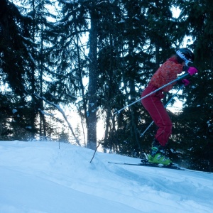 Presque un hors-piste en descendant dans les sapins vers Plagne Montalbert