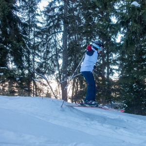 Presque un hors-piste en descendant dans les sapins vers Plagne Montalbert